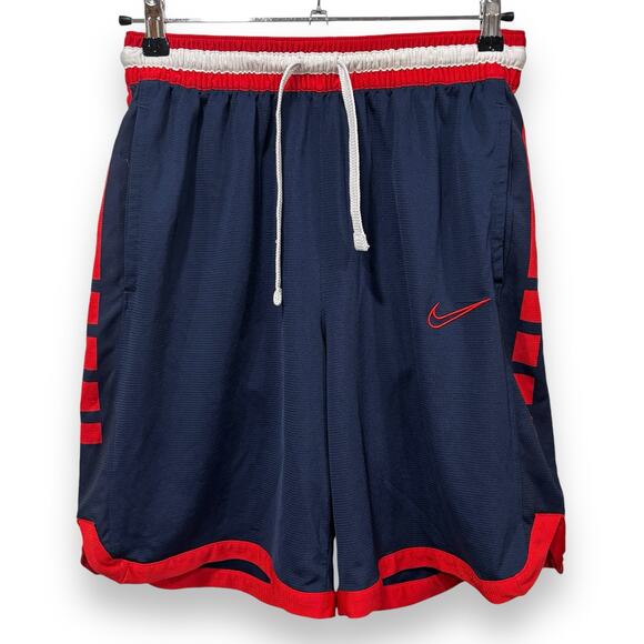 Nike Elite Stripe Basketball Shorts Size Medium Loose Fit Blue Red Dri Fit - Picture 1 of 7